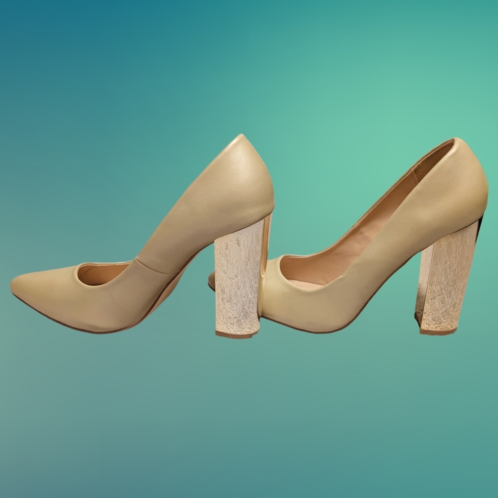 Gold Block Heel Pumps